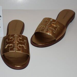 NIB Tory Burch Ines Metallic Leather Slide - Bronze, Size 8